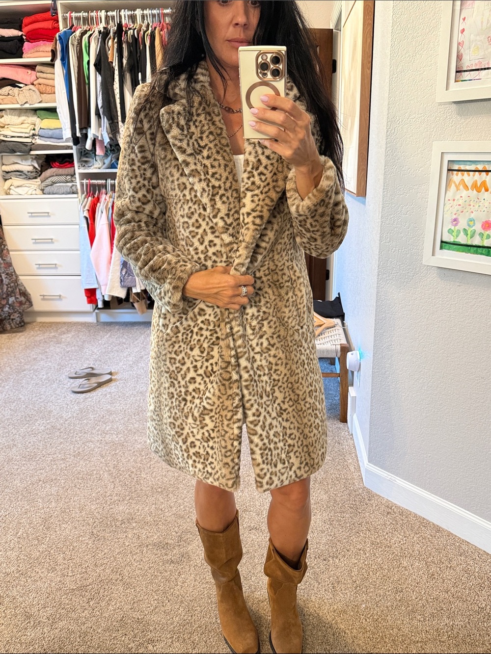 Leopard Faux Fur Teddy Coat - Beige